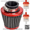 38mm 1 1/2" Red Air Filter Two 5mm Gas Red 5/16 Inline Fuel Filter Lifan 125cc Apollo 125 110cc Dirt Pit Bike GY6 49cc 50cc taotao ATM50 Moped Scooter 110cc 150cc 200cc Motorcycle ATV Quad (Red)