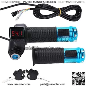 Throttle Grip Handlebar, Universal Throttle Control Grips Cover with LED Display 3 Gears Speed Switch and Power Key Locker Accelerator for Electric Bike Scooter Tricycle (Blue)