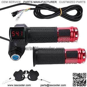 Throttle Grip Handlebar, Universal Throttle Control Grips Cover with LED Display 3 Gears Speed Switch and Power Key Locker Accelerator for Electric Bike Scooter Tricycle (Red)