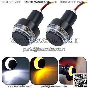 LivTee Motorcycle Handlebar End LED Lights, Dual Color for Turn Signal Lights and Side Marker Lights or Running Lights, Amber / White