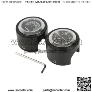 7/8" 1" Handlebar Black Dial Clock Temp Thermometer Fit For Harley Chopper New