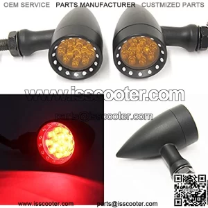 Red CNC Motorcycle Bullet LED Turn Signal Light Blinker Indicator Front Rear Tail Light Compatible with Honda Harley Yamaha Suzuki Chopper