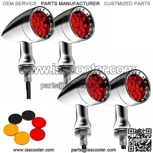 4 luces direccionales de 15 ledes, parte trasera delantera de aleaci??n de zinc, se adapta a la mayor??a de motocicletas, bicicletas de calle, scooter, Cruiser Chopper y m??s, carcasa cromada de luz roja