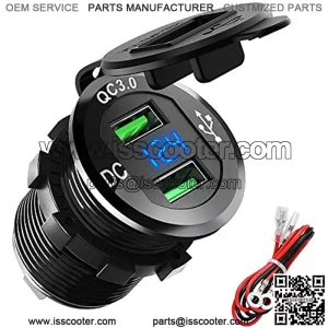 Quick Charge 3.0 USB Charger Socket, ADSDIA 12V/24V 36W Aluminum Waterproof Dual Car Charger Power Adapter Outlet with LED Display for Car Boat Marine Motorcycle Scooter RV Golf Cart DIY Kit