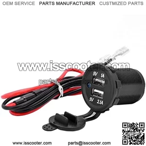 5V 3.1A Waterproof Motorcycle Dual USB Car Charger LED Light Charging Socket Splitter Adapter Outlet with Cable Screw Set