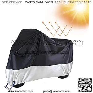 Funda Moto Cubierta Impermeable para Motocicletas - Funda Impermeable para Moto a Prueba de Polvo Anti-UV a Prueba de Viento Oxford Duradera y Resistente a Desgarros (Negro + Plata, XL)