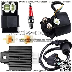 Gy6 Ignition Coil +AC CDI Box Solenoid +Relay +Voltage Regulator +Spark Plug for Tomberlin Crossfire 150R American Sportworks 150 Hammerhead GTS 150cc Go karts Gy6 150cc Engine Scooter Moped Part