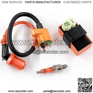 High Performance Racing AC Cdi Box 6pin + Ignition Coil + 3 Electrode Spark Plug for GY6 50cc 80cc 125cc 150cc Moped Scooter ATV Go Kart
