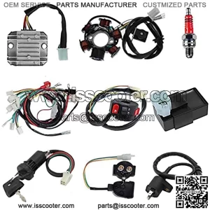 Complete Wiring Harness kit for ATV Quad 4 Four Wheelers 50CC 70CC 110CC 125CC Go Kart Dirt Pit Bikes With Electrics Stator Coil CDI Wiring Harness Solenoid Relay Spark Plug by KAKO