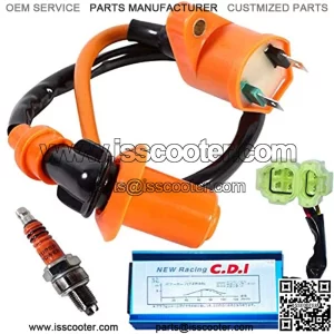 High Performance Racing Ignition Coil for GY6 50cc 150cc 125cc ATV Moped Scooter Parts with 6 Pin CDI 3 Electrode Spark Plug - Scooter Ignition Coil Moped Performance Parts by TOPEMAI