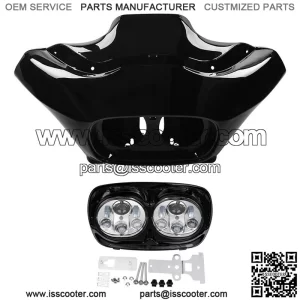 Black Inner & Outer Fairing Dual LED Headlight Fit For Harley Road Glide 1998-13 (For: Harley-Davidson)