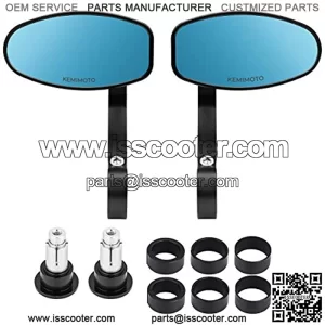 Motorcycle Handlebar Bar End Mirror, Rearview Mirror Universal 7/8" Handle Round, compatible with Suzuki Kawasaki Scooters Aprilia (Blue Lense)