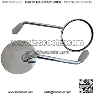 Chrome Motorcycle Scooter Mirrors Round M8 8mm 1x Clockwise & 1x Counter Clockwise Thread Classic Look Easy Fit - PAIR