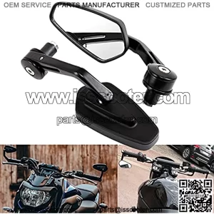 Motorcycle Handle Bar End Mirrors - Universal 7/8" 22mm Motorcycle Rear View Mirrors, Vintage CNC Aluminum Alloy Side Mirrors for Cafe Racer Cruiser Scooter