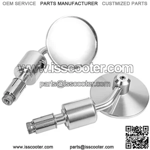 Rearview Mirrors, 1 Pair 7/8 inch Round Handlebar Bar End Rear View Mirrors Motorcycle Motorbike Sidemirror (Silver)