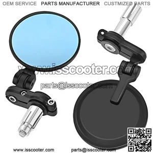 Trkimal Universal Motorcycle Mirrors Handle Bar Rear View Blue Mirrors - 3 Inch Round Folding Bar End Side Mirror Anti-Glare Compatible with Street Bikes Sports Scooter Chopper Cruiser