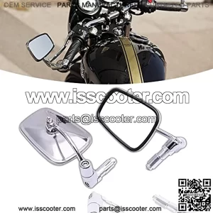 Motorcycle 7/8" Bar End Side Mirrors Chrome Rear View Mirror Compatible with Chopper Scooter Cafe Racer - Rectangle