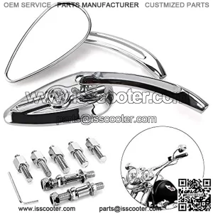 Skull Teardrop Aluminum Rearview Side Mirrors fits for Harley Dyna Electra Glide Motorcycle ( 1 Set including 2 PCS, Left & Right )