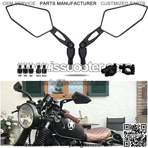 Motorcycles Rear View Mirrors Black 8mm 10mm Handlebar Side Mirror with 7/8" Mount Clamp Compatible with ATV Quad Scooter Cruiser - Hollow mirror arm