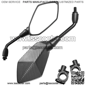 Universal Adjustable Motorcycle Rear View Mirror - Rhombus Convex Mirror with 10mm Clockwise Thread Bolt, 7/8" Mount Clamps for Handle Bar of Motorcycle, Scooter, Atv, Etc.