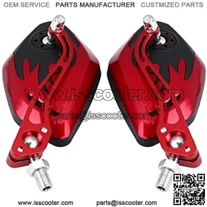 1 Pair Motorcycle Mirrors, Keenso Universal Adjustable Aluminum Handlebar Rearview Mirrors Round Flame Mirrors for Motorbike Scooter 10mm 8mm (Red)