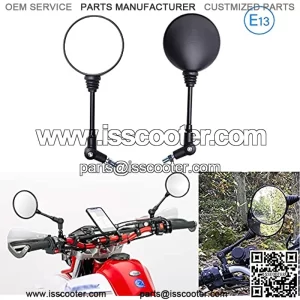 Motorcycle Black Universal 10mm Rearview Side Mirrors Anti-fall Folding Round Mirror with E-mark Compatible with Off Road ATV Street Sport Bikes Dirt Bikes Scooters