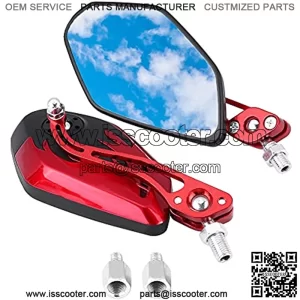 Replacement Motorcycle Rearview Mirror, 1 Pair Universal Scooter Aluminum Flame Pattern Rear View Mirrors With 8mm/10mm Screws (Red)