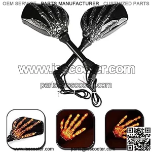 LED Skull Skeleton Hand Claw Side Mirrors Rearview Mirrors With Turn Signals For Motorcycle with 8mm 10mm Thread Bolts, Left & Right