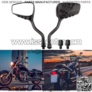 Black 8mm/10mm Motorcycle Skull Skeleton Rearview Side Mirrors For Scooter Chopper Bobber