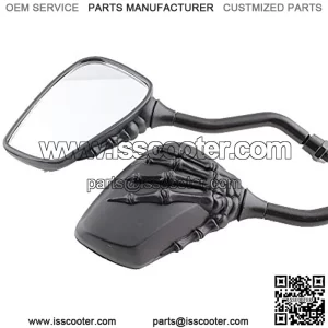 Motorcycle Skull Mirror Rear view Side Mirrors Black 8MM 10MM Rearview Handlebar Mirror for Scooter Chopper Bobber Cruiser Street Bike Sports Bike