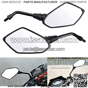 Black Universal Motorcycle Side Rear View Mirror, 360 Degrees Adjustable, ABS Plastic, Wide Vision, M10 10mm Bolt Fit for Scooter ATV Moped Polaris Sportsman Honda Suzuki Kawasaki BMW