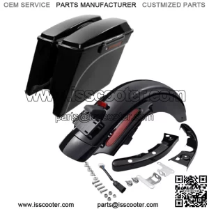 Black 5" Hard Stretched Saddlebags & Rear Fender Fit For Harley Road King 09-13 (For: Harley-Davidson)