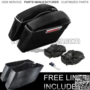 Black Hard Saddle Bags & 5x7" Speakers Fit For Harley Touring Road King 14-23 22 (For: Harley-Davidson)
