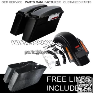 Black Hard Saddle Bags LED Rear Fender Fit For Harley Touring Street Glide 09-13 (For: Harley-Davidson)