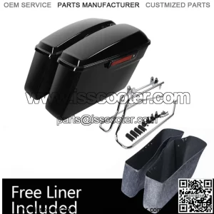 Black Hard Saddlebags Chrome Bracket Kit Fit For Harley Softail Fatboy 1984-2017 (For: Harley-Davidson)