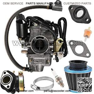 GY6 125cc/150cc Carburetor for 4 Stroke Engines Electric Choke Scooter ATV Go Kart 152QMI 157QMJ with Air Filter Intake Manifold - PD24J 24mm Carb