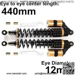 440mm 17.3 inch 8mm Spring Universal Motorcycle Air Shock Absorber Rear Suspension ATV Quad Scooter Dirt Bike For YZF-R1 YZF-R6 YZF-125 XC EXC XCF Black Gold