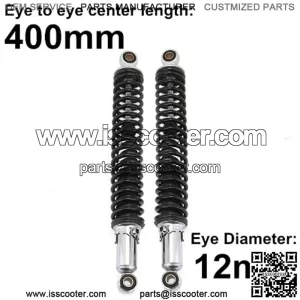 400mm 15.75 inch 7mm Spring Universal Motorcycle Air Shock Absorber Rear Suspension ATV Quad Scooter Dirt Bike For 50cc 75cc 90cc 125cc 150cc 250cc 300cc (Black)
