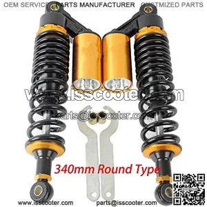 A Pair Adjustable 340mm Motorbike Air Shock Absorbers Universal Fit for Suzuki Yamaha Kawasaki ATV Go Kart Quad Dirt Sport Bikes (BlackGold, 340MM)
