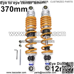 370mm 14.56 inch 7mm Spring Universal Motorbike Air Shock Absorber Rear Suspension ATV Quad Scooter Dirt Bike Adjustable Inflatable Air Damping