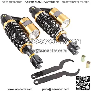 Pair 280mm Motorcycle Air Shock Absorbers Universal Fit for Honda Suzuki Yamaha ATV Go Kart Quad Dirt Sport Bikes Black & Gold Eye to Clevis