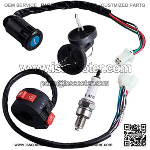 3 Function Left Starter Switch+4 Wires Ignition Switch Key with Cap Assembly for 50cc 70 cc 90cc 110 cc 125cc 150cc SUNL Coolster ATV Quad 4 Wheeler Apollo Dirt Bike Scooter Parts