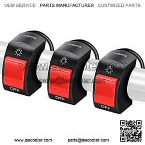 3 Pieces Motorcycle Headlight Switch Handlebar Toggle Switch 12V 7/8 Inch 22 mm On Off Push Button Handlebar Switch Waterproof Headlight Switch for Bicycle Scooter Fog Light Driving Lamp, Red