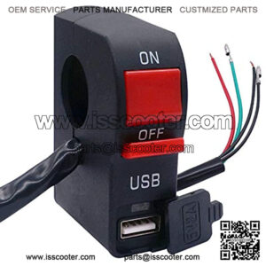 12V Motorcycle Handlebar Push Switch with USB LED Light ON/Off Light Control Switch 7/8" 22mm for Motorcycle Scooter Pit Dirt Bike K-F006