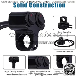 Waterproof Motorcycle ATV 7/8Light Bar SwitchHandlebar Double Control Kill Button SwitchHeadlight Spotlights Hazard Brake Fog Light ON Off Switches 12v 16A (Black)