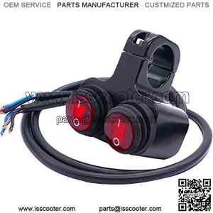 Waterproof 7/812v Red Led Illuminated Motorcycle ATV Handlebar Push Button Switch Headlight Hazard Brake Fog Light O/I Aluminum Alloy Double Control Switch with 55cm Connect Line F008