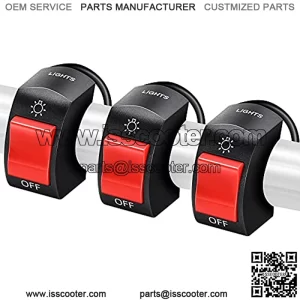 3 Pieces Headlight Switch Motorcycle Headlight Switch Handlebar Toggle Switch 12V 7/8 Inch 22 mm On Off Push Button Waterproof Headlight Switch for Bicycle Scooter Fog Light Driving Lamp, Red