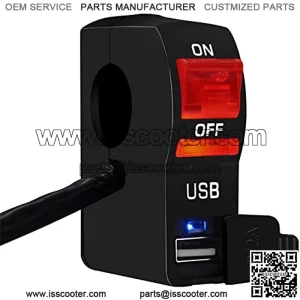 Motorcycle Handlebar Switch, 12V Motorcycle Handlebar Push Switch with Indicator Light and USB Charging, for 7/8 Inch Motorcycle Scooter ATVs,Red