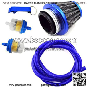 38mm Air Filter Cleaner + 5mm 1 Meter Fuel Hose Line + Fuel Filter For 50cc 70cc 90cc 110cc 125cc Pit Dirt Bike ATV Quad & GY6 50cc QMB139 Engine Moped Scooter (Blue)