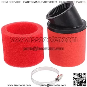 Universal 44mm 45mm 46mm Red Angled Double Foam Pod Performance Air Filter Cleaner 50cc 70cc 90cc 110cc 125cc Motorcycle ATV Quad Scooter Go Kart Moped Pit Dirt Racing Super Pocket Mini Bike